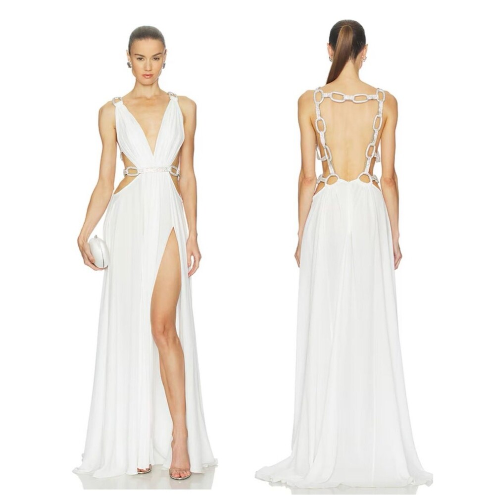 NEW BRONX AND BANCO Elegant White Cutout Plunge Brielle Diamond Wedding Gown